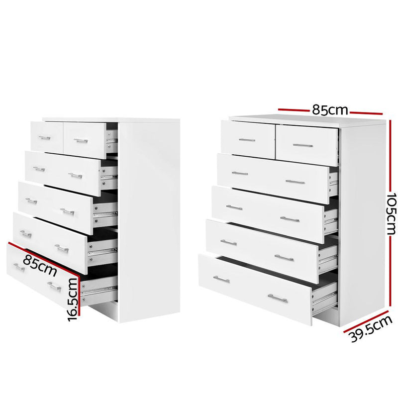Artiss Tallboy Dresser Table 6 Chest of Drawers Cabinet Bedroom Storage White - Payday Deals