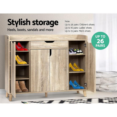 Artiss Shoe Cabinet Shoes Storage Rack 120cm Organiser Drawer Cupboard Wood - Payday Deals