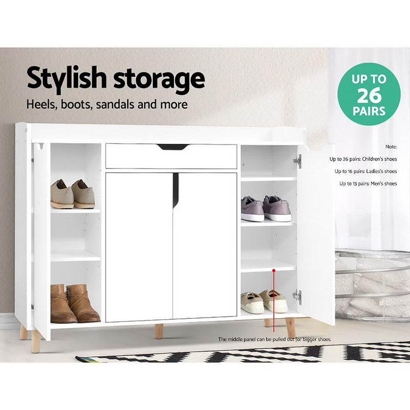 Artiss Shoe Cabinet Shoes Storage Rack 120cm Organiser White Drawer Cupboard - Payday Deals