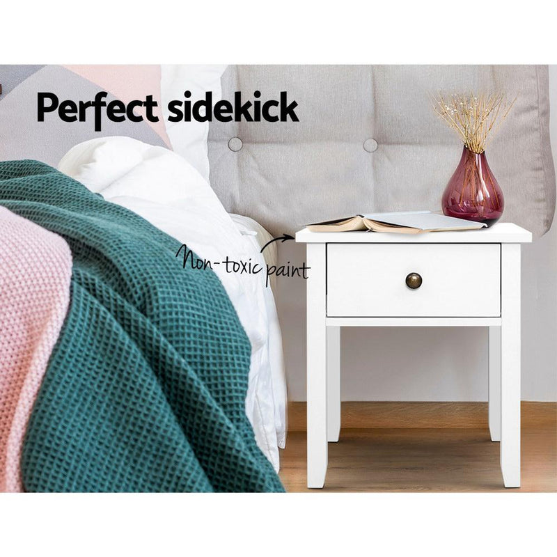 Bedside Tables Drawer Side Table Nightstand White Storage Cabinet White Lamp - Payday Deals