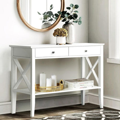 Artiss Console Table Hall Side Entry 2 Drawers Display White Desk Furniture - Payday Deals