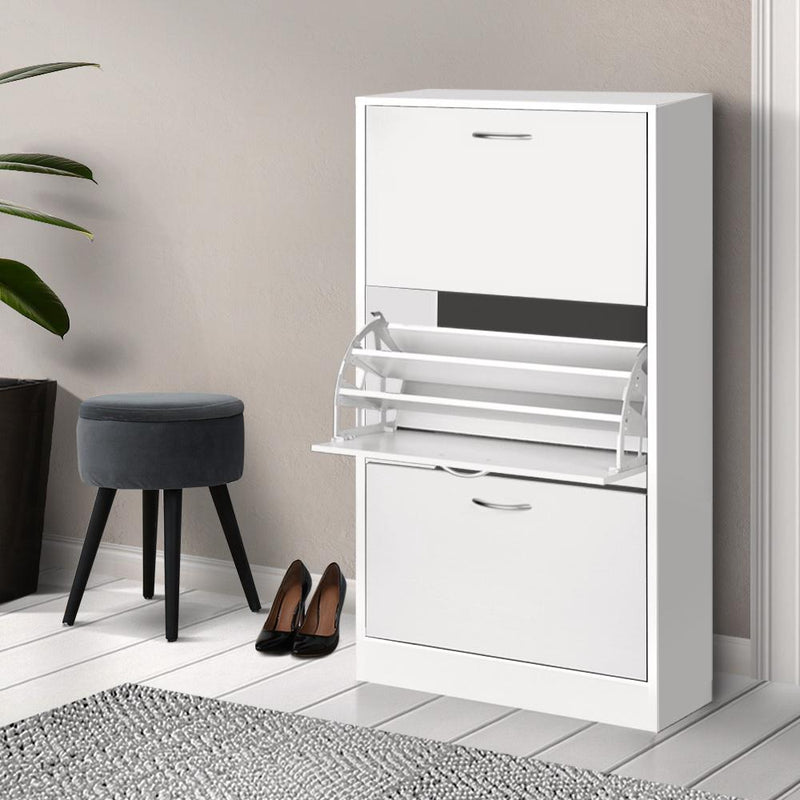 Artiss 3 Tier Shoe Cabinet - White - Payday Deals