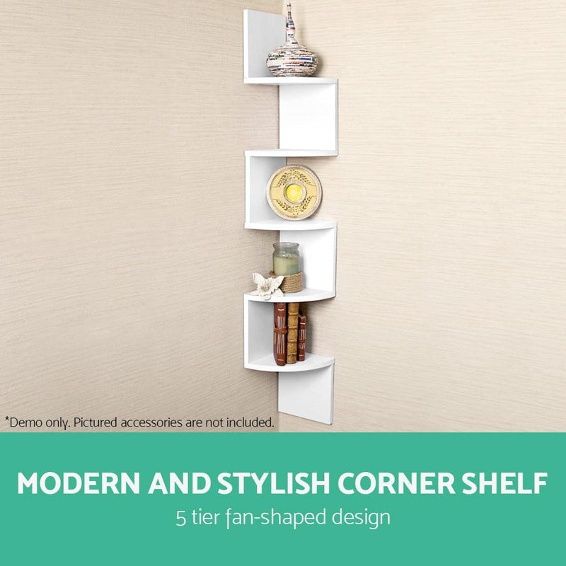 Artiss 5 Tier Corner Wall Shelf - White - Payday Deals