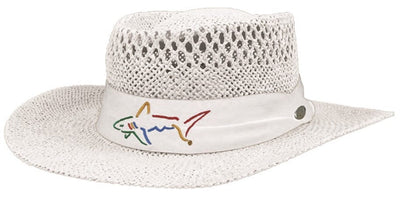 Greg Norman Straw Hat Summer Golf Signature Fedora Wide Brim - White