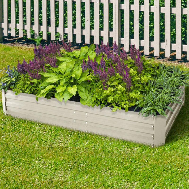 Greenfingers 2x Galvanised Steel Raised Garden Bed Instant Planter Cream 150cmx90cm - Payday Deals