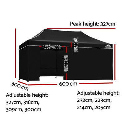 Instahut Gazebo Pop Up Marquee 3x6m Folding Wedding Tent Gazebos Shade Black - Payday Deals
