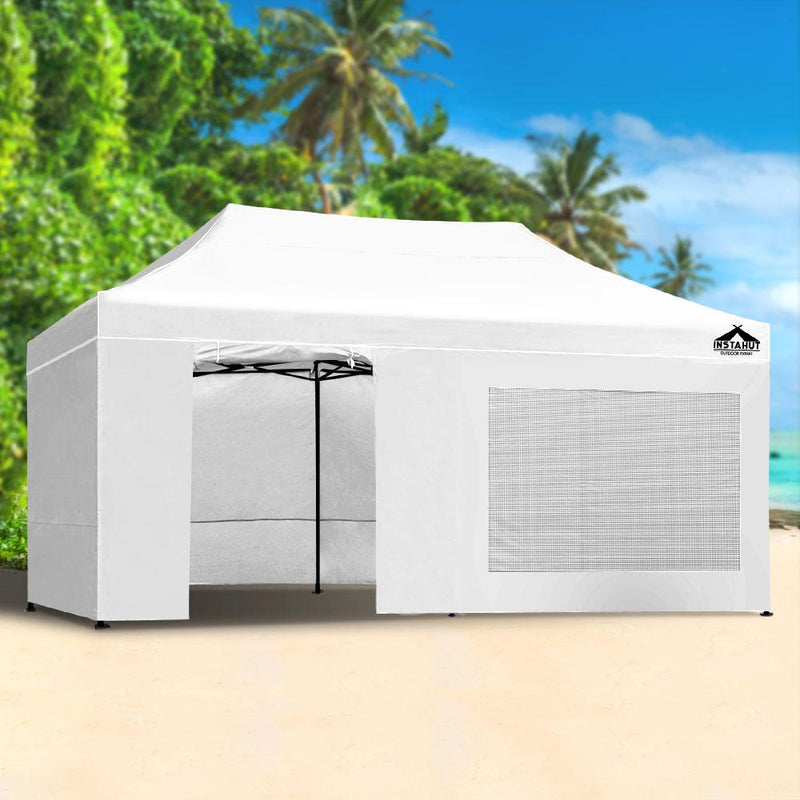 Instahut Gazebo Pop Up Marquee 3x6m Folding Wedding Tent Gazebos Shade White - Payday Deals