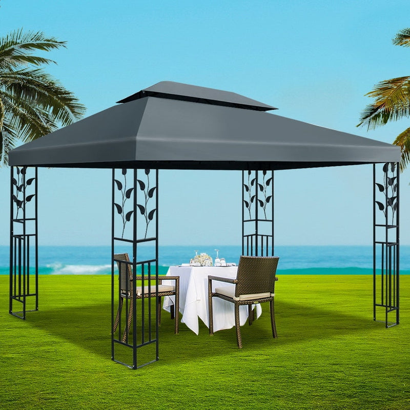 Instahut Gazebo 4x3m Party Marquee Outdoor Wedding Event Tent Iron Art Canopy Grey - Payday Deals