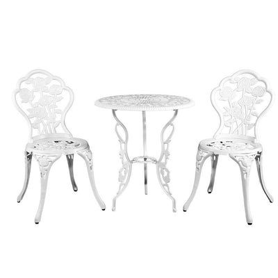 Gardeon Outdoor Furniture Chairs Table 3pc Aluminium Bistro White - Payday Deals