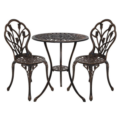 Gardeon 3PC Outdoor Setting Cast Aluminium Bistro Table Chair Patio Bronze - Payday Deals