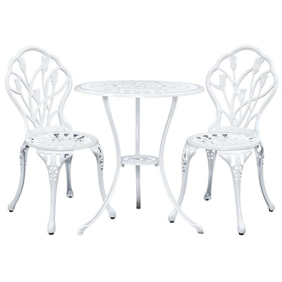 Gardeon 3PC Outdoor Setting Cast Aluminium Bistro Table Chair Patio White - Payday Deals