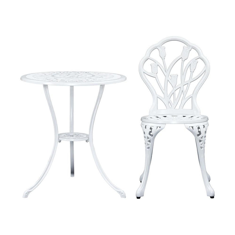 Gardeon 3PC Outdoor Setting Cast Aluminium Bistro Table Chair Patio White - Payday Deals