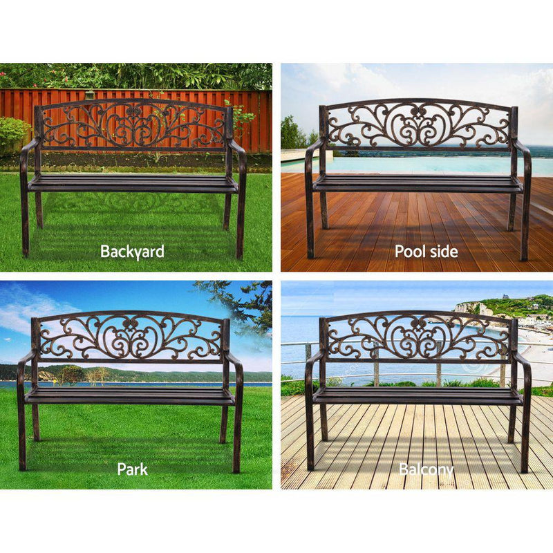 Gardeon Cast Iron Garden Bench - Bronze - Payday Deals