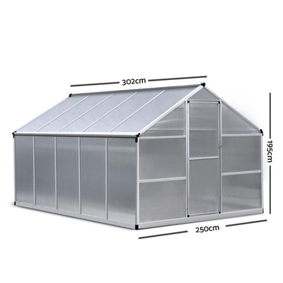 Greenfingers Greenhouse Aluminium Green House Garden Shed Greenhouses 3.02x2.5M - Payday Deals