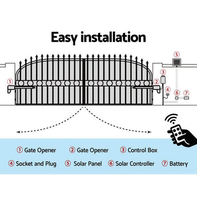 LockMaster 1000KG Swing Gate Opener Auto Solar Power Electric Kit Remote Control - Payday Deals