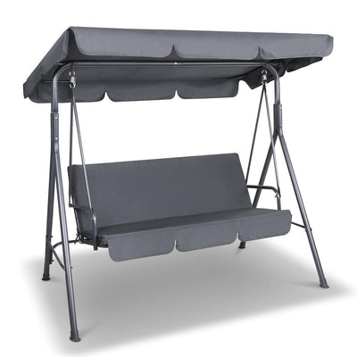 Gardeon Outdoor Swing Chair Hammock Bench Seat Canopy Cushion Furniture Grey - Payday Deals