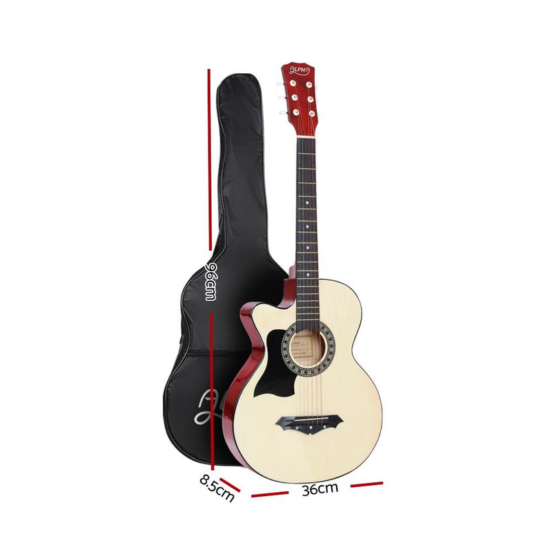ALPHA 38 Inch Wooden Acoustic Guitar Left handed - Natural Wood - Payday Deals