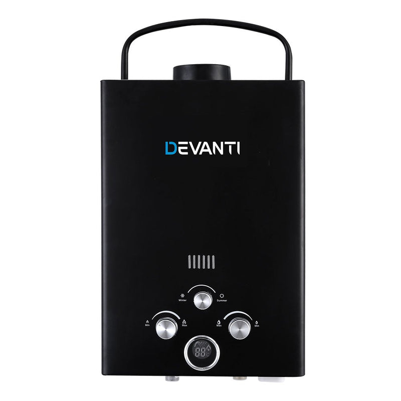 Devanti Outdoor Portable Gas Water Heater 8LPM Camping Shower Black - Payday Deals