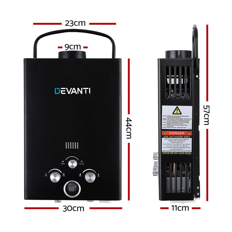 Devanti Outdoor Gas Hot Water Heater Portable Camping Shower 12V Pump Black - Payday Deals