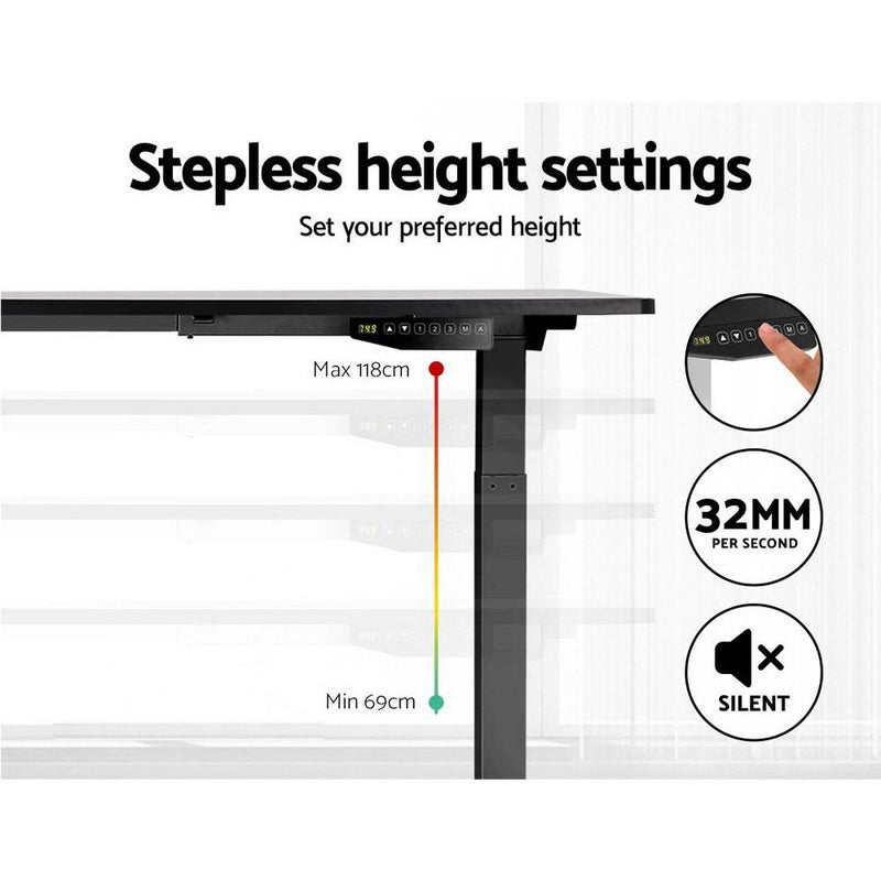 Artiss Standing Desk Adjustable Height Desk Dual Motor Electric Black Frame Desk Top 120cm - Payday Deals