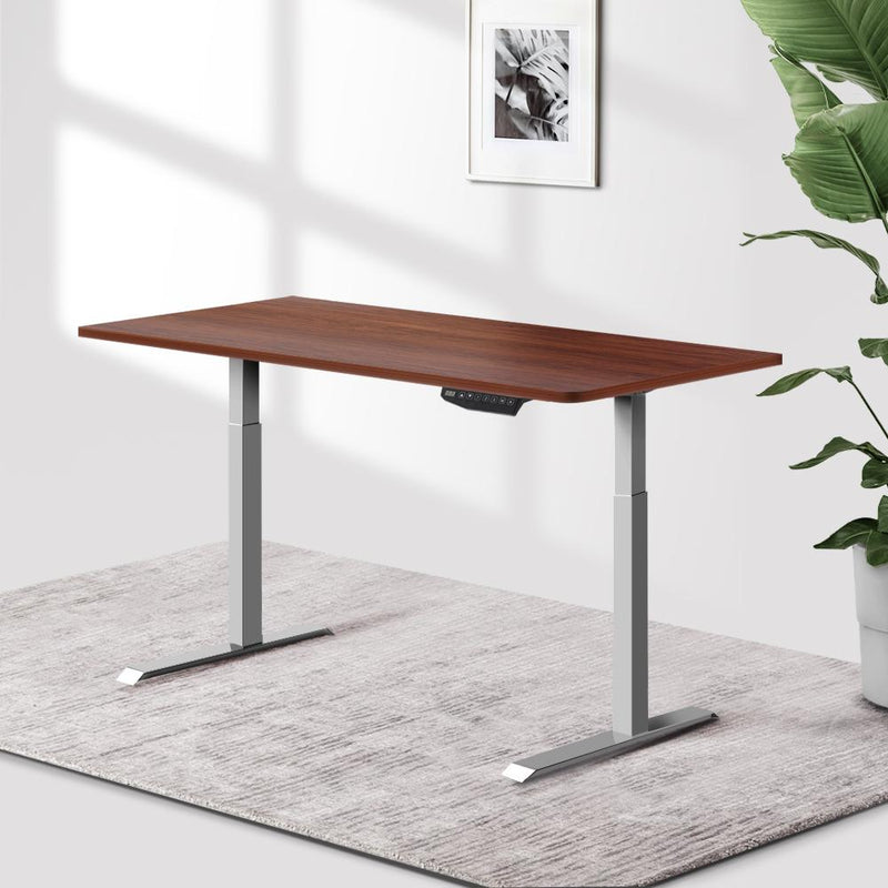 Artiss Standing Desk Adjustable Height Desk Dual Motor Electric Grey Frame Walnut Desk Top 120cm - Payday Deals