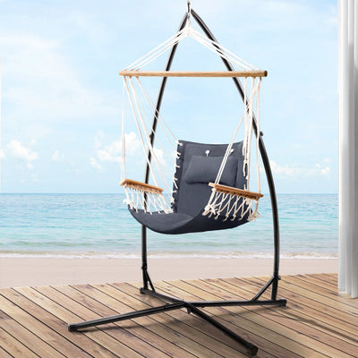Gardeon Outdoor Hammock Chair with Steel Stand Hanging Hammock Beach Grey
