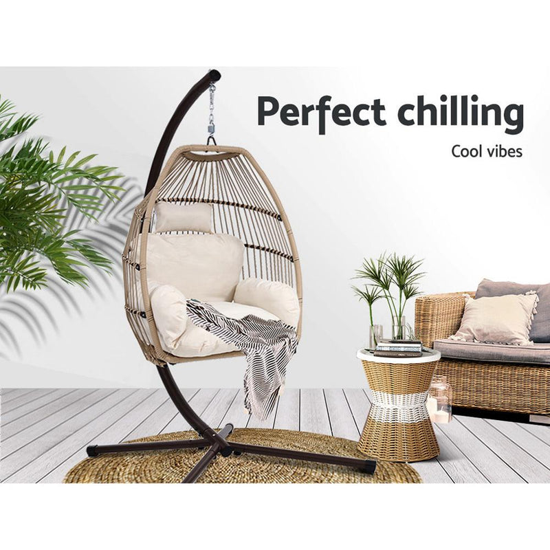 Gardeon Outdoor Furniture Egg Hanging Swing Chair Stand Wicker Rattan Hammock - Payday Deals