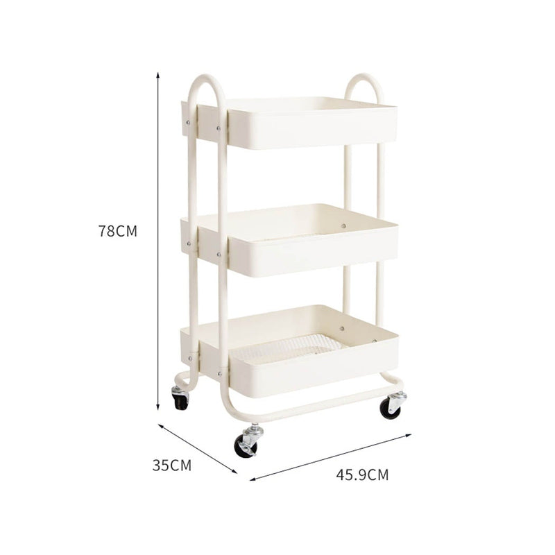 3 Tiers Kitchen Trolley Cart Steel Storage Rack Shelf Organiser Wheels White - Payday Deals