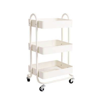 3 Tiers Kitchen Trolley Cart Steel Storage Rack Shelf Organiser Wheels White - Payday Deals
