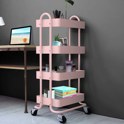 Levede 4 Tiers Kitchen Trolley Cart Steel Storage Rack Shelf Organiser Pink