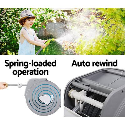 30M Retractable Hose Reel Garden Water Brass Auto Rewind Spray Gun - Payday Deals