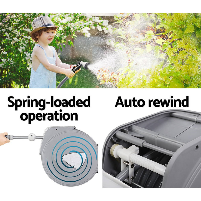 Retractable Hose Reel 30M Garden Water Auto Rewind Spray Gun - Payday Deals