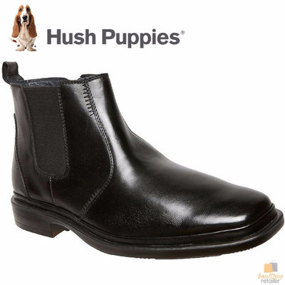 HUSH PUPPIES DEACON Men's Leather Boots Shoes Slip On Extra Wide Work Comfort
