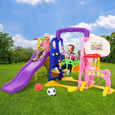 Keezi Kids 7-in-1 Slide Swing with Basketball Hoop Toddler Outdoor Indoor Play - Payday Deals
