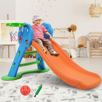 Keezi Kids Slide with Basketball Hoop with Ladder Base Outdoor Indoor Playground Toddler Play - Payday Deals