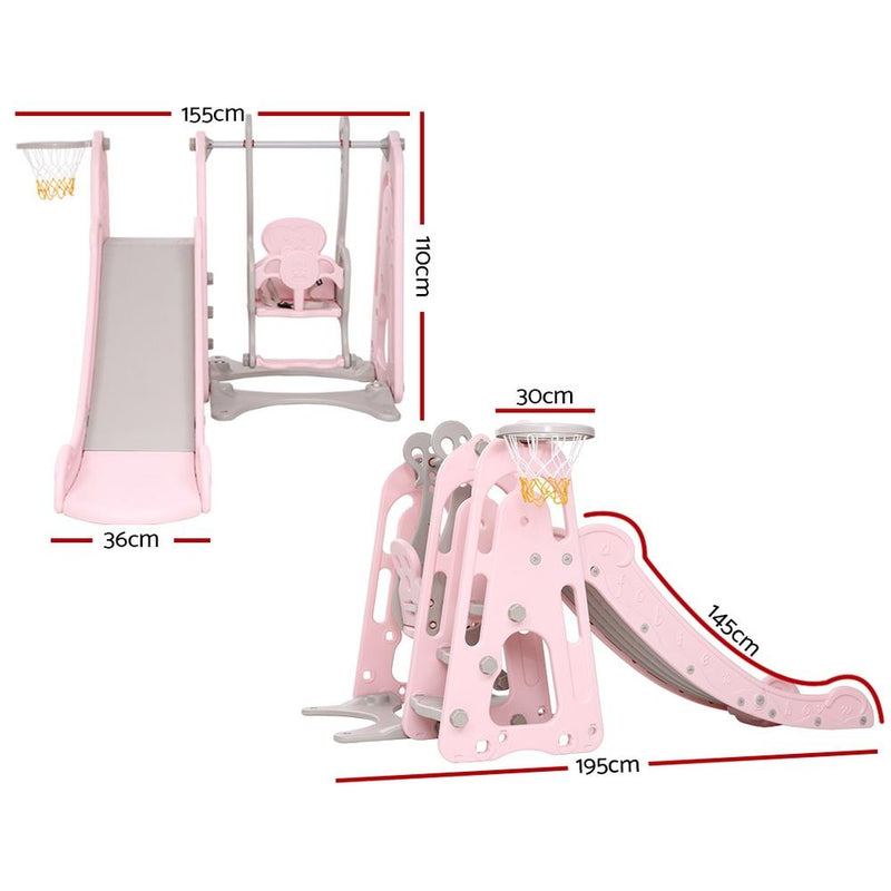 Keezi Kids Slide Swing Outdoor Playground Basketball Hoop Playset Indoor Pink - Payday Deals