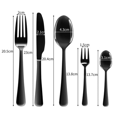 Stainless Steel Cutlery Set Travel Knife Fork Spoon Black Child Tableware 30pcsc - Payday Deals