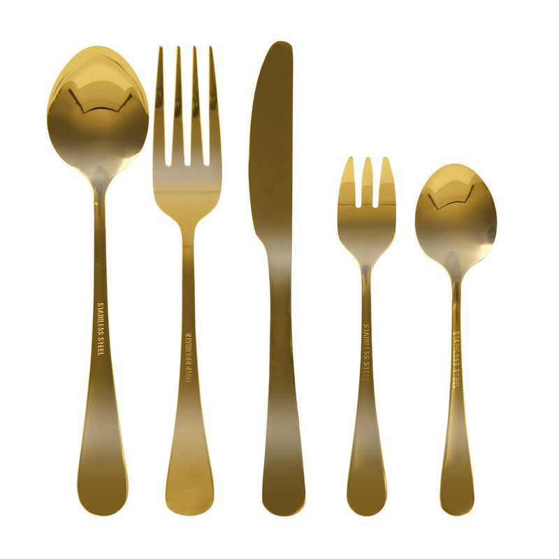 Stainless Steel Cutlery Set Travel Knife Fork Spoon Glossy Gold Tableware 30PCS - Payday Deals