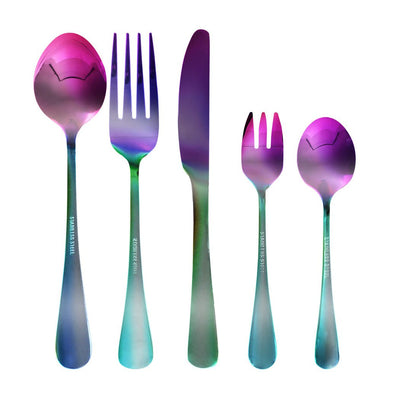 Stainless Steel Cutlery Set Glossy Knife Fork Spoon Teaspoon Child Rainbow 30pcs - Payday Deals