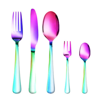 Stainless Steel Cutlery Set Glossy Knife Fork Spoon Teaspoon Child Rainbow 30pcs - Payday Deals