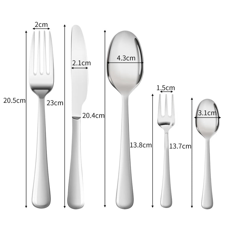 Tableware Cutlery Set Stainless Steel Knife Fork Spoon Kitchen Child Silver 60PC