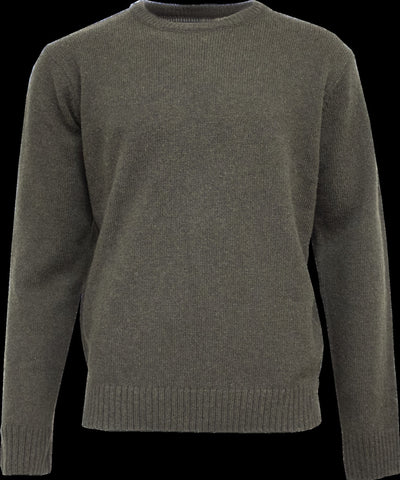 Mens Shetland Wool Crew Round Neck Knit Jumper Pullover Sweater Knitted - Olive