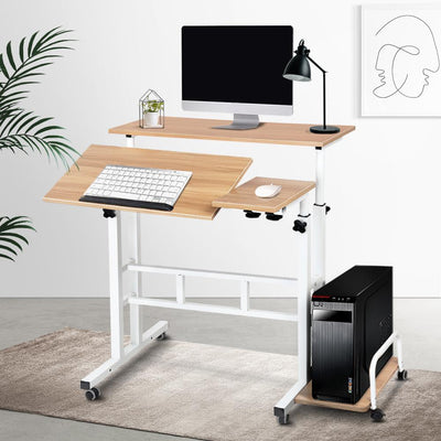Artiss Twin Laptop Table Desk - Light Wood - Payday Deals