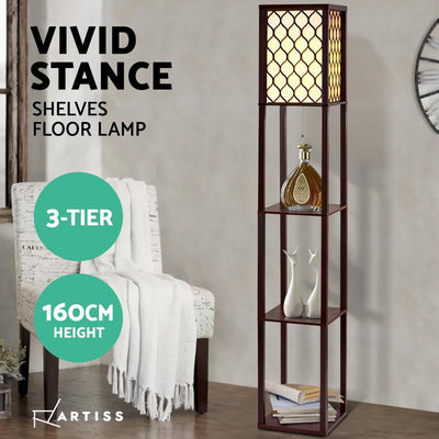 Artiss Floor Lamp LED Storage Shelf Standing Vintage Wood Light Reading Bedroom - Payday Deals