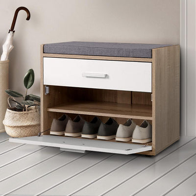 Artiss Shoe Cabinet Bench Shoes Storage Organiser Rack Fabric Seat Wooden Cupboard Up to 8 pairs - Payday Deals