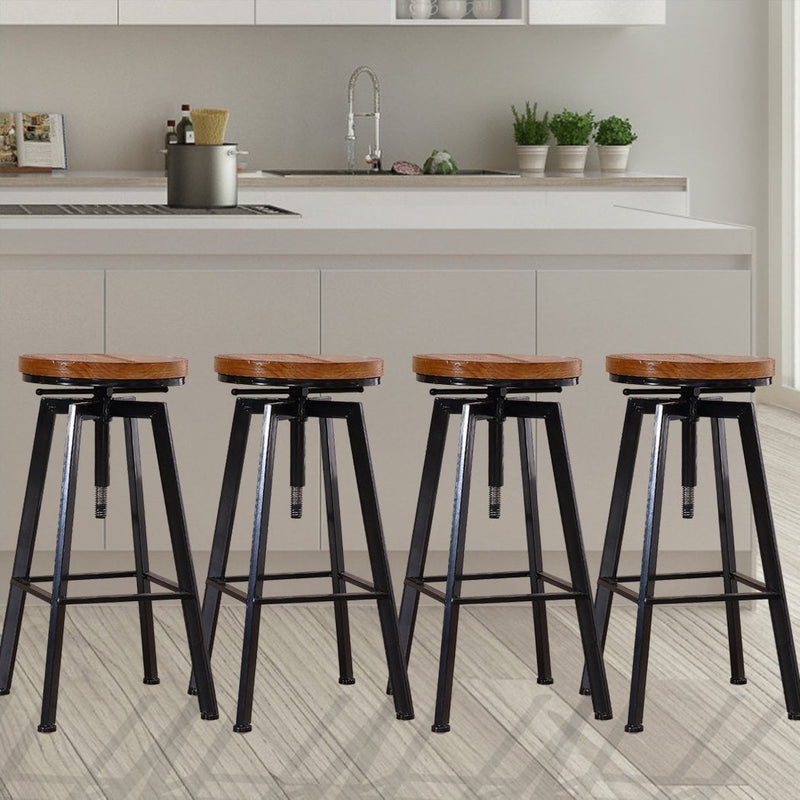 4x Levede Industrial Bar Stools Kitchen Stool Wooden Barstools Swivel Vintage - Payday Deals