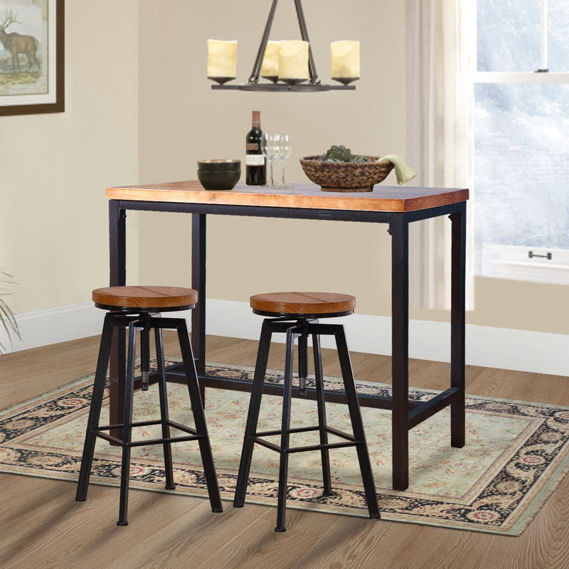 Levede 3pc Industrial Pub Table Bar Stools Wood Chair Set Home Kitchen Furniture - Payday Deals