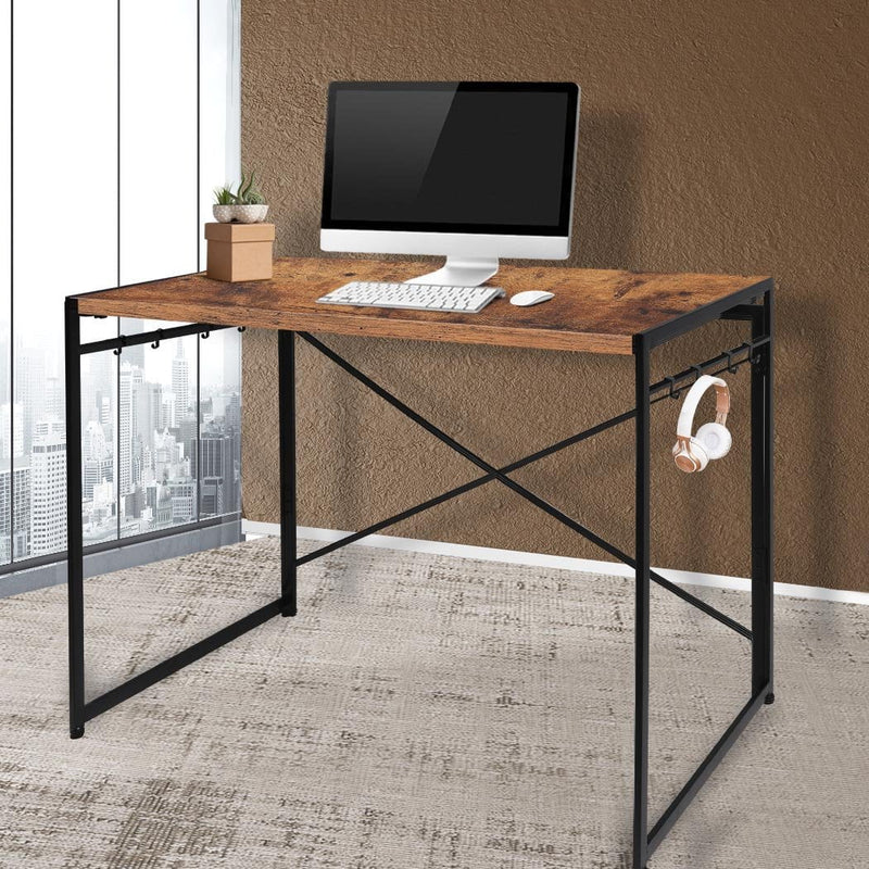 Levede Office Desk Computer Work Student Study Metal Foldable Home Table Oak - Payday Deals