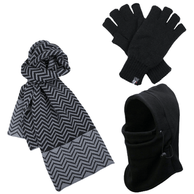 3pc 3M Thinsulate Set Mens Black Thermal Windproof Beanie Hat Scarf Gloves
