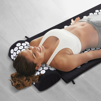 Acupressure Mat Yoga Massage Sit Lying Pain Stress Relax Black 68 x 42cm